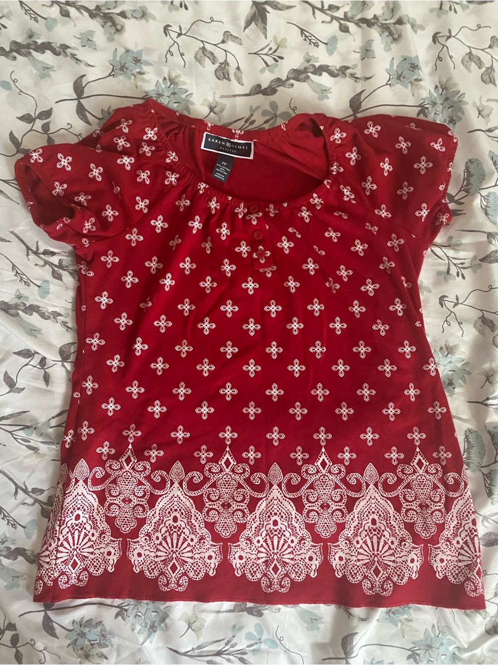 Karen Scott Red Hem Henley Top